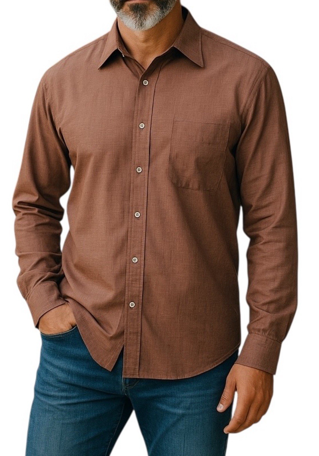 Camicia uomo Yves Saint Laurent in cotone color ruggine con bottoni taglia L