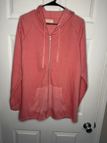 Bobbie Brooks Cotton-Blend Zip-Up Hoodie Sweatshirt - Pink, Large