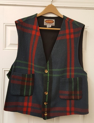Vintage exclusive ParaGraff Clothing Co plaid wool vest sz XL red blue green