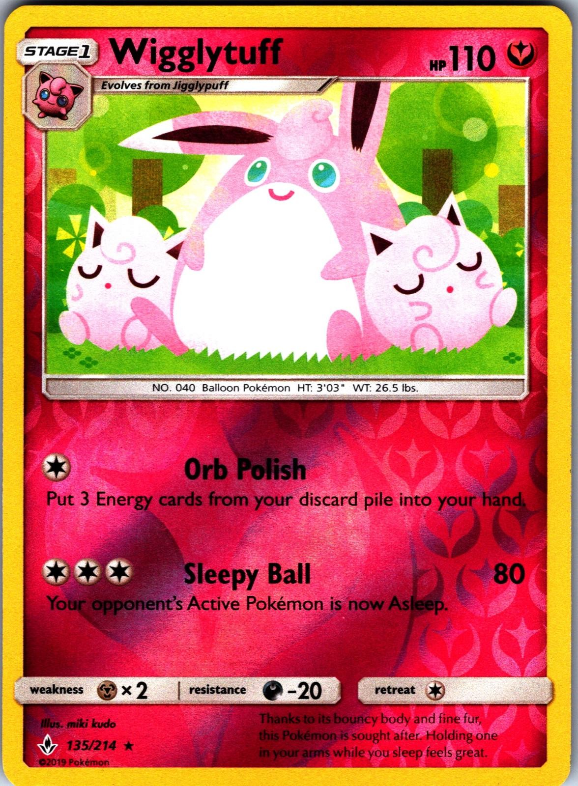 WIGGLYTUFF 135/214 UNBROKEN BONDS RARE REVERSE HOLO LIGHTLY PLAYED