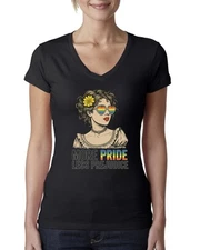 More Pride Less Prejudice LGBT Pride Month Rainbow Womens Junior Fit V-Neck Tee