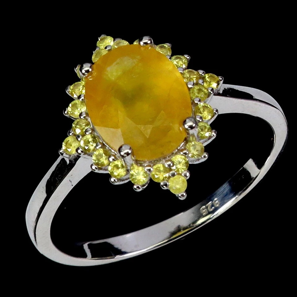 Anillo de plata de ley 925 ovalado zafiro amarillo 9x7 mm zafiro piedras preciosas joyería 8 Foto 2 de 4