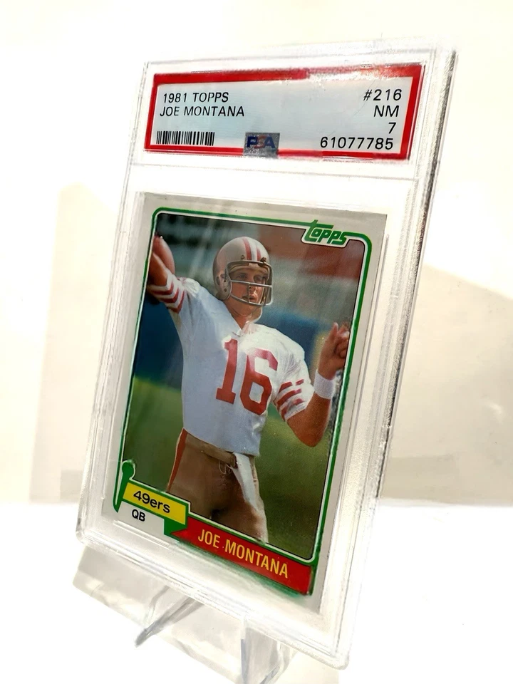 Tarjeta de novato Topps Joe Montana PSA 7 casi nueva 1981 #216 corte San Francisco 49ers Foto 3 de 4