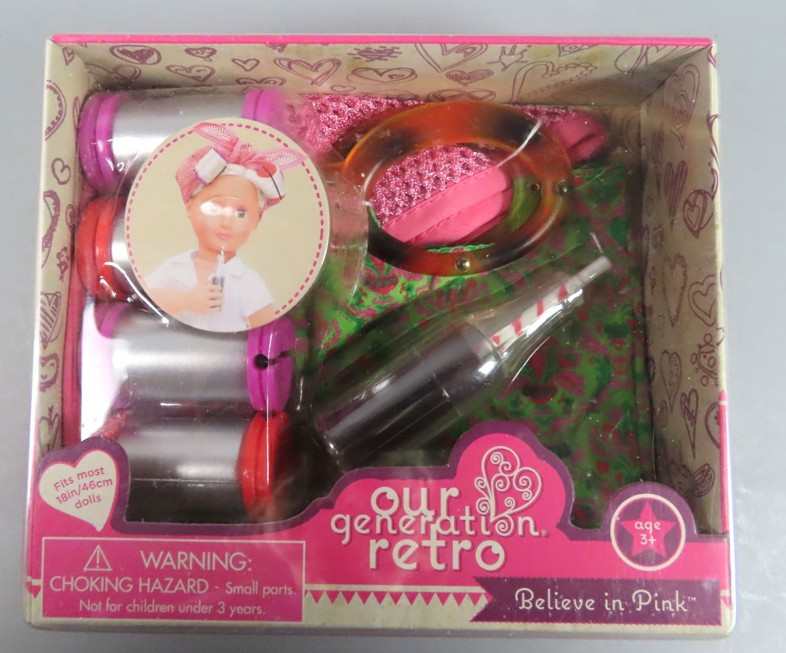 Our Generation Retro Believe in Pink Beauty Set For 18" Dolls New