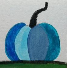 Fall Whimsical Blue Pumpkin Original Painting –12x12 Impressionist Canvas GAT