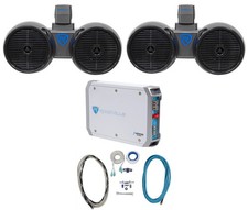 2 Rockville Dual 6.5" 600w Wakeboard Tower Speakers 2-Channel Amplifier Amp Kit