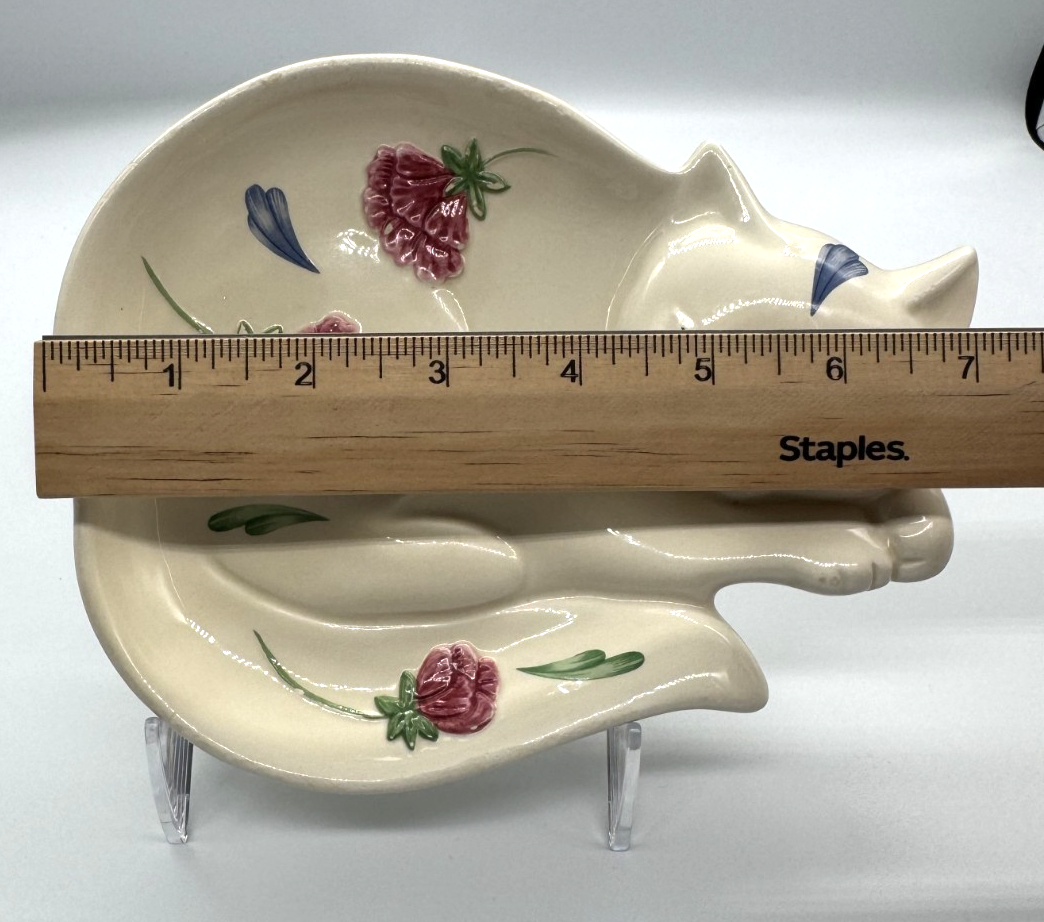 Vintage Lenox Poppies on Blue Barnyard Cat Plate Spoon Rest Flower