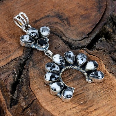 White Buffalo Turquoise Gemstone Sterling Silver Handmade Navajo Pendant 2.80''