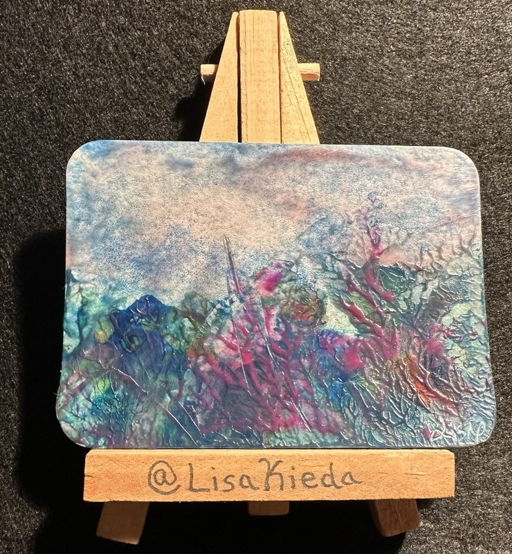 ACEO Original Floral Field Landscape Flowers Nature Wax Painting