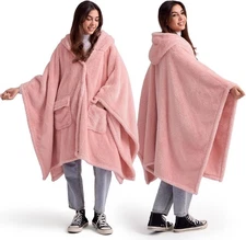 Bedsure Blanket Poncho for Women, Hooded Wearable Fleece Blanket for Adult, Wint