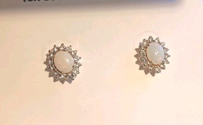 R.H.Macys Co. Ohrringe 18 Karat Gold über Sterlingsilber echter Opal & weißer Topas