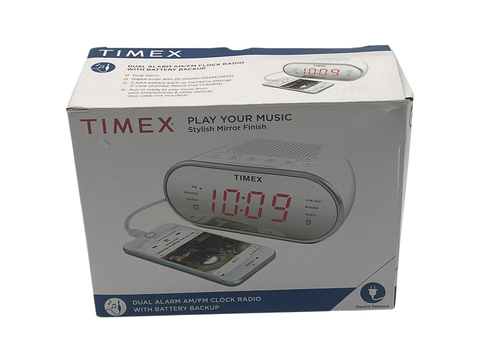 Timex T2312 Digital AM/FM Dual Alarm Clock Radio Red LED Mirror Finish - Boxed