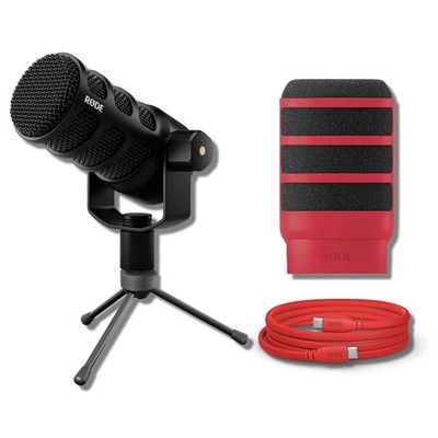Rode PodMic USB Dynamic Broadcast Microphone with Red WS14, SC27 USB-C Cable