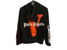Palm Angels Flame Graphic Print Black Cotton Pullover Hoodie Men's Long Sleeve