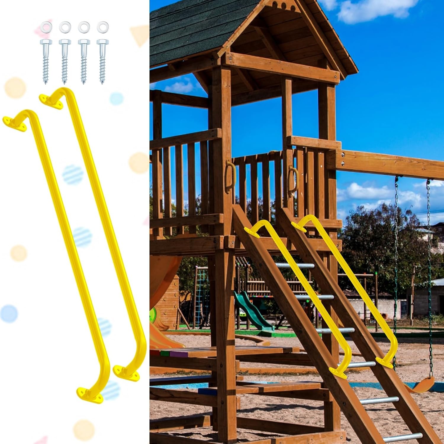 Lounsweer 2 Pcs 37'' Playground Handle Metal Safety Yellow 