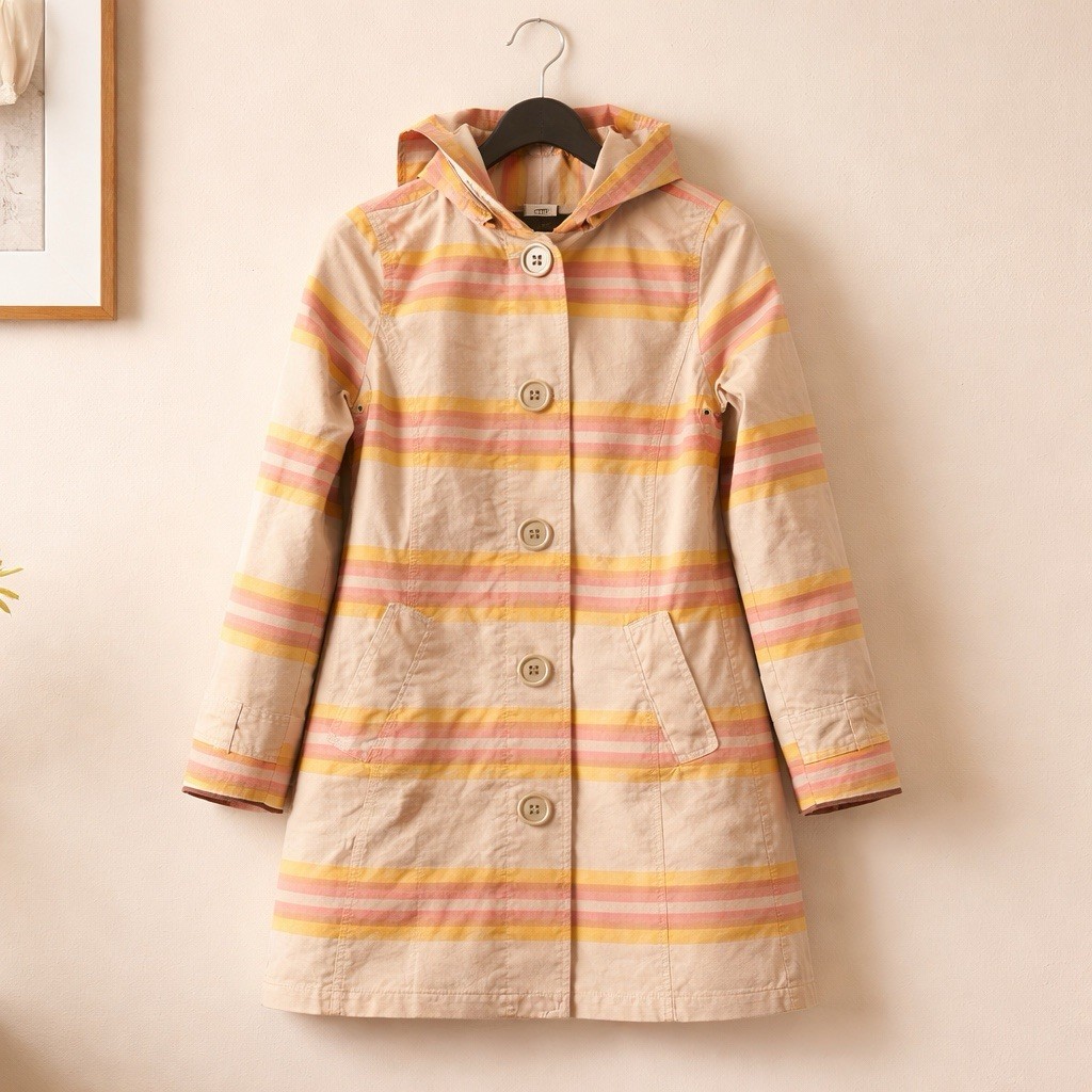 BODEN Retro Multi-Colour Stripe Detachable Hood Coat 100% Cotton View 2