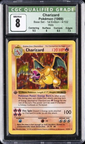 1999 POKEMON BASE SET 1ST EDITION #4 CHARIZARD CGC 8