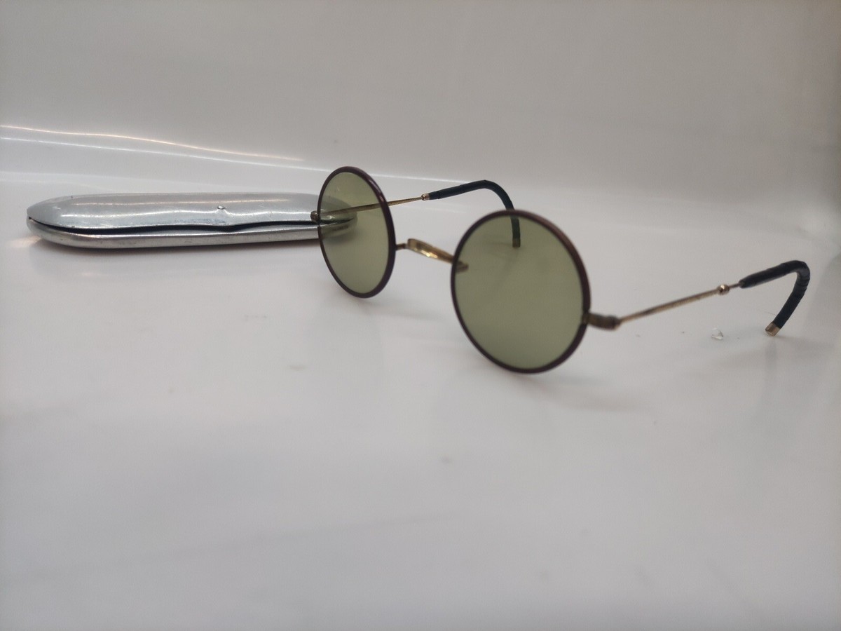 Occhiali Da Sole Vintage Antichi Con Custodia Alluminio