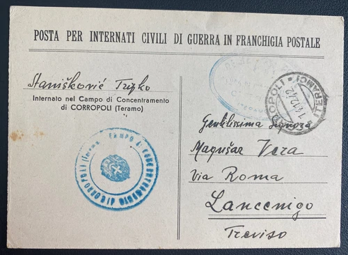 1942 Corropoli Italy Internment Camp KZ Postcard Cover to Lancemigo