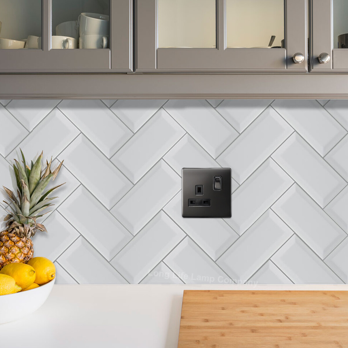 Black Gloss Nickel or Brush Chrome Wall Plate Plug Socket  