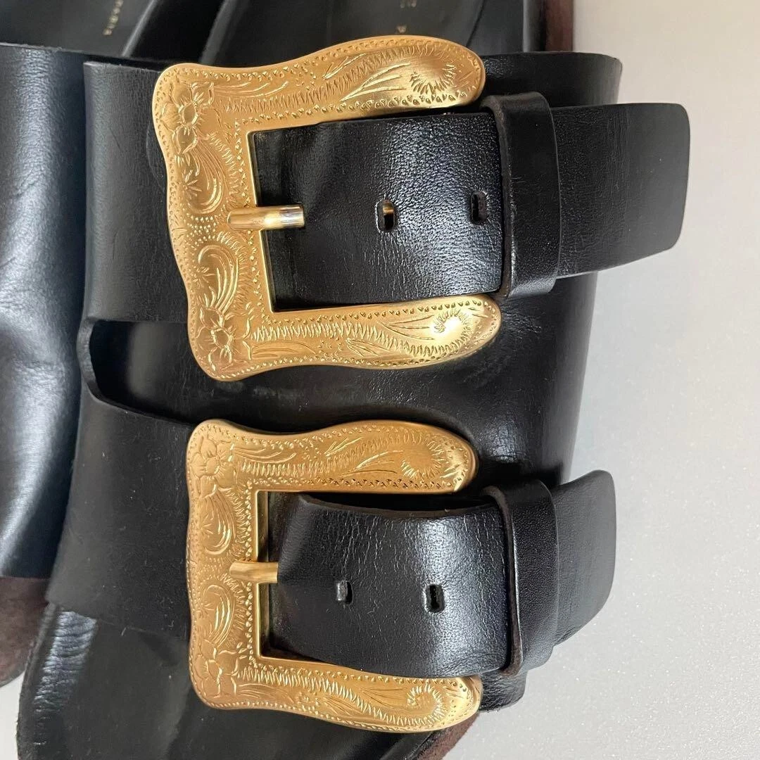 Scarpe da donna 7.0US Celine rare sandali in pelle con fibbia da cowboy piatta limitata JP