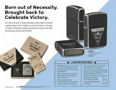 ZIPPO 75th Anniversary Commemorative of the End of WWII, VE Day