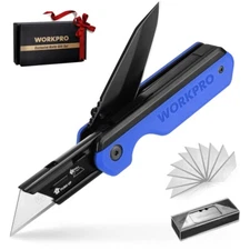 WORKPRO 2-in-1 Folding Utility Knife Pocket Knife Box Cutter Quick-Change Blades