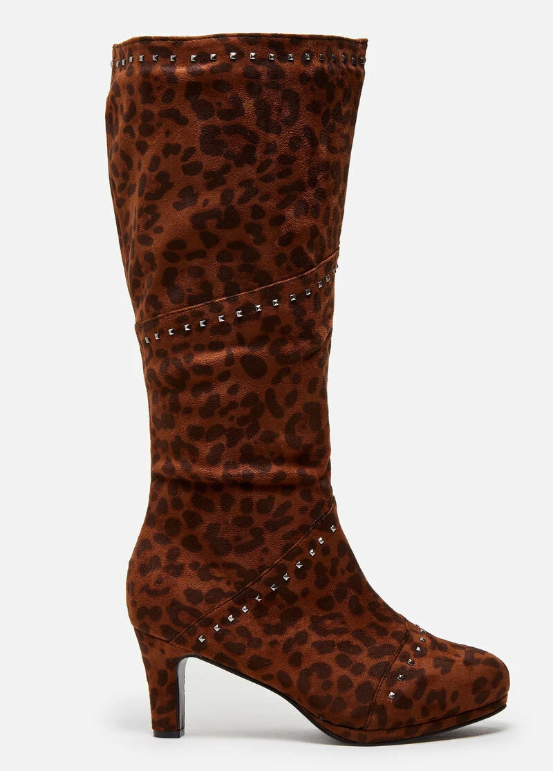 Ashley Stewart Studded Suede Wide Width Calf Animal Brown Boots