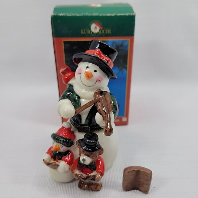 Vintage Kurt S Adler Porcelain Hinged Box Snowman Playing Violin w/ Music Book