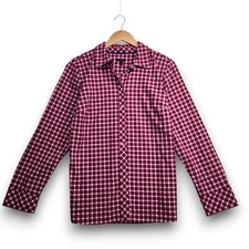 Talbots Pink White Plaid Button-Front Shirt Top Stretch Cotton Women's Sz Medium