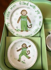 Kelly B. Rightsell Little Man Mac Monkey 3 piece Plate, Teacup, and Bowl Set.
