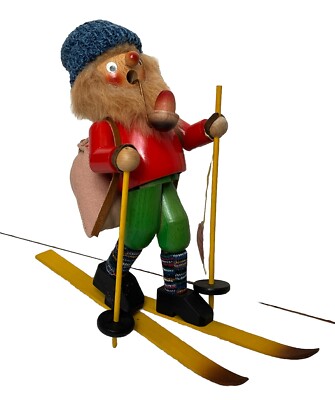 Vintage STEINBACH Germany Ski Man Pack pack Pipe Wooden Figure 8'' New Tag