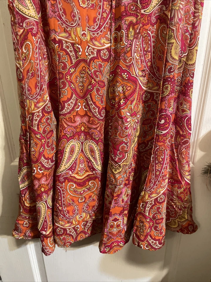 Talbots Long Fit and Flair Orange Color Mix Zip Long Skirt Size 4P Women's - Image 3 of 4