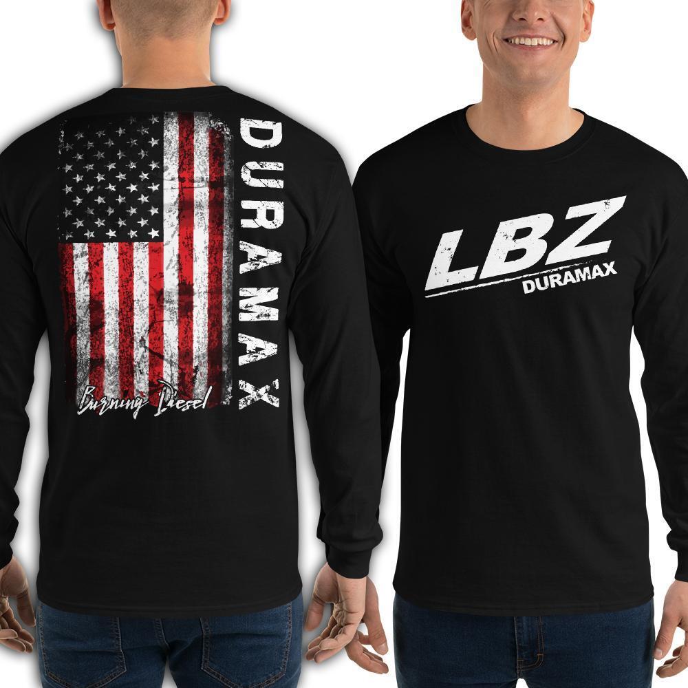 LBZ Duramax Shirt, Mens Diesel Truck Long Sleeve T-Shirt, American Flag  Design