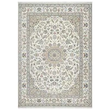 9'9"x13'9" White 250 KPSI Nain Design Wool and Silk Hand Knotted Rug G90871
