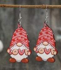Bearded Gnome Valentines Day Love Red Dangle Earrings Drop Fun Party