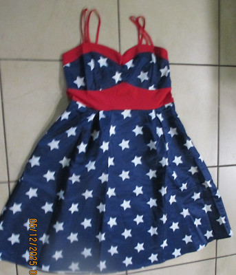 NWT RETRO STAGE! RED WHITE&BLUE SUN DRESS DOUBLE STRAPS MIDI SIZE XL