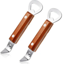 2 Pack Manual Handheld Bottle and Can Openers with Wooden Handle for Beverages