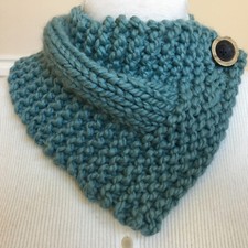 Hand Knit Succulent Neck Warmer Scarf Wrap with Button Closure - Handmade