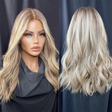 Ombre Ash Blonde Highlight 4X4 Lace Front Wigs Remy Human Hair Pre Plucked 16"