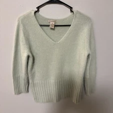 Apostrophe Angora Sweater Womens Medium Green V Neck Y2K Fuzzy Vintage Casual