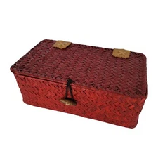 Wicker Keepsake Storage Box with Attached Lid Red
