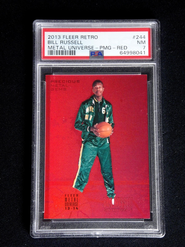 BILL RUSSELL 2012 FLEER RETRO PRECIOUS METAL UNIVERSE PMG RED CARD #244 PSA 7