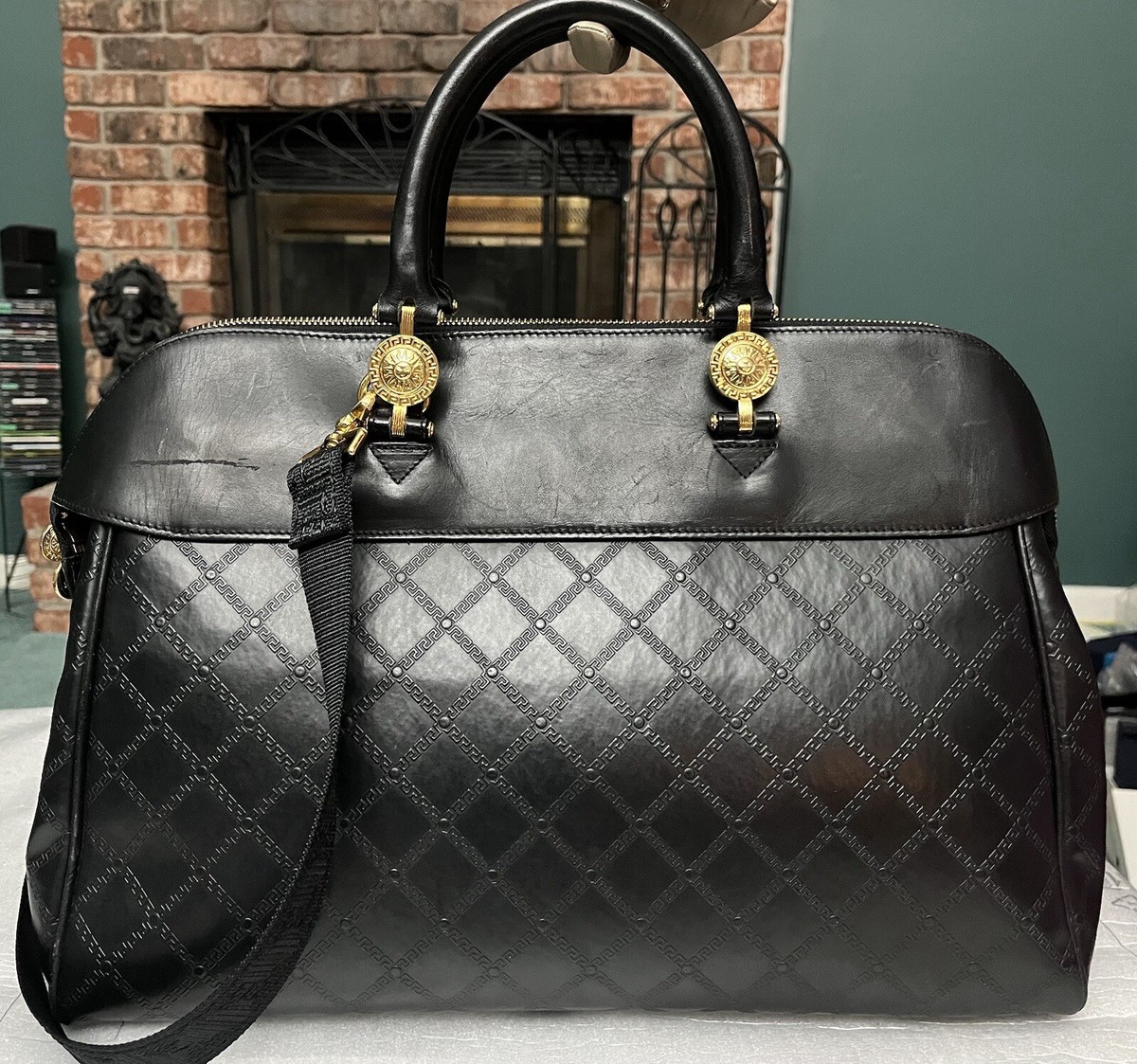 Gianni Versace Sunburst Black Gold Handbag Business Travel Weekend