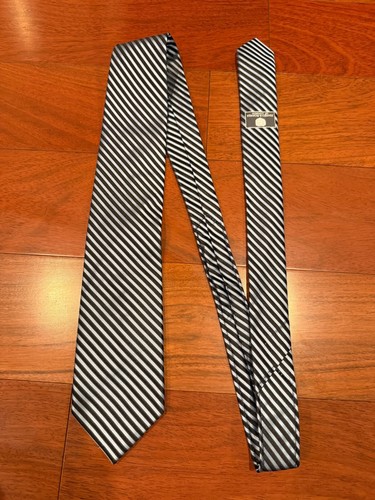 Haines & Bonner Silk Tie Light Blue & Navy Slant Stripe Men’s Necktie 3.25W 57L - Picture 2 of 8