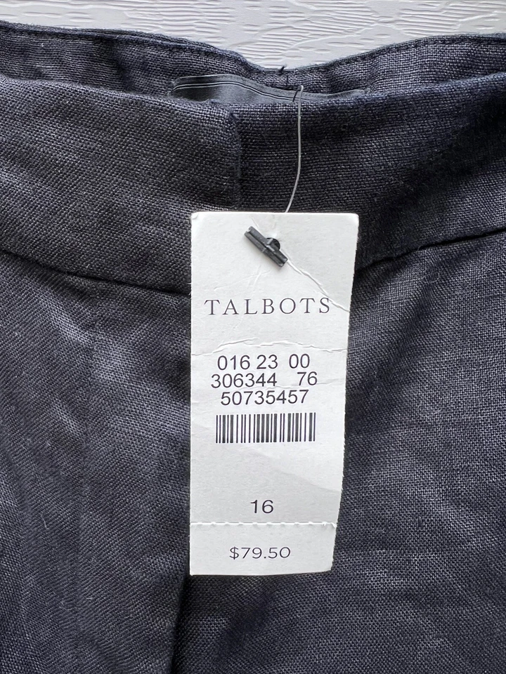 Nuevo con etiquetas Pantalones Talbots Mujer 16 Negro Pierna Ancha 100% Lino Corbata Cinturón Foto 2 de 4