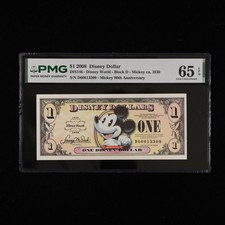 2008 Disney Dollar 1 Dollar - Disney World PMG 65 EPQ Gem UNC 80th Anniv