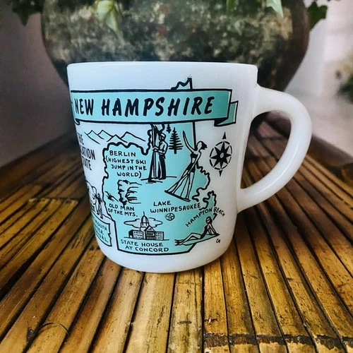 VINTAGE New Hampshire Milk Glass Mug — Classic State Souvenir Dairy Gift Sipware