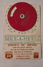 Phillips 66 Gas Mile-A-Meter Mileage Computor Chuck's 66 Pittsburg Kansas Vtg