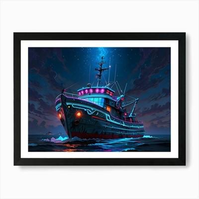 Schiff am Nachthimmel 1 Kunstdruck gerahmt Wandbild Poster Leinwanddruck Bild